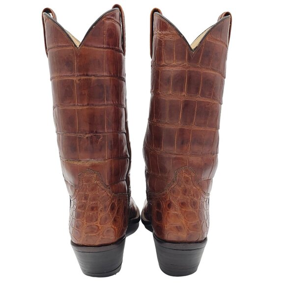 Vintage Rios of Mercedes Custom Full Alligator Brown Cowboy Boots Raymondville - Picture 9 of 16